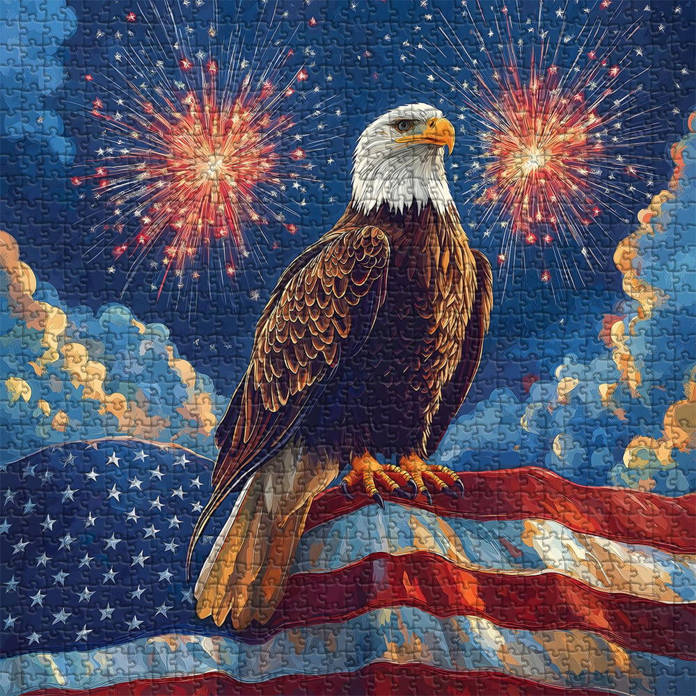 PICKFORU American Bald Eagle Puzzle highlights a majestic eagle against the U.S. flag