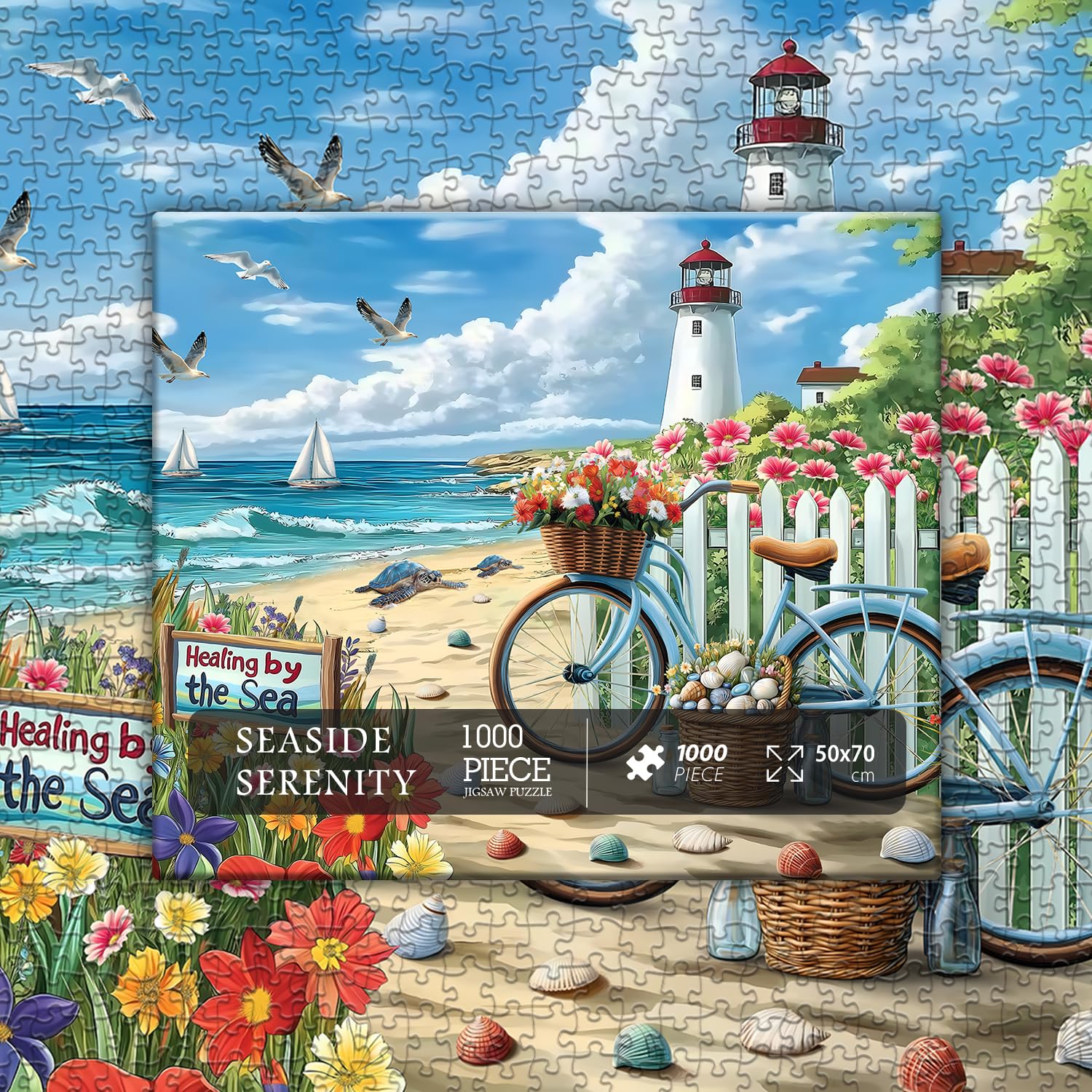 PICKFORU Beach Puzzle flowers accents boost coastal ambiance.