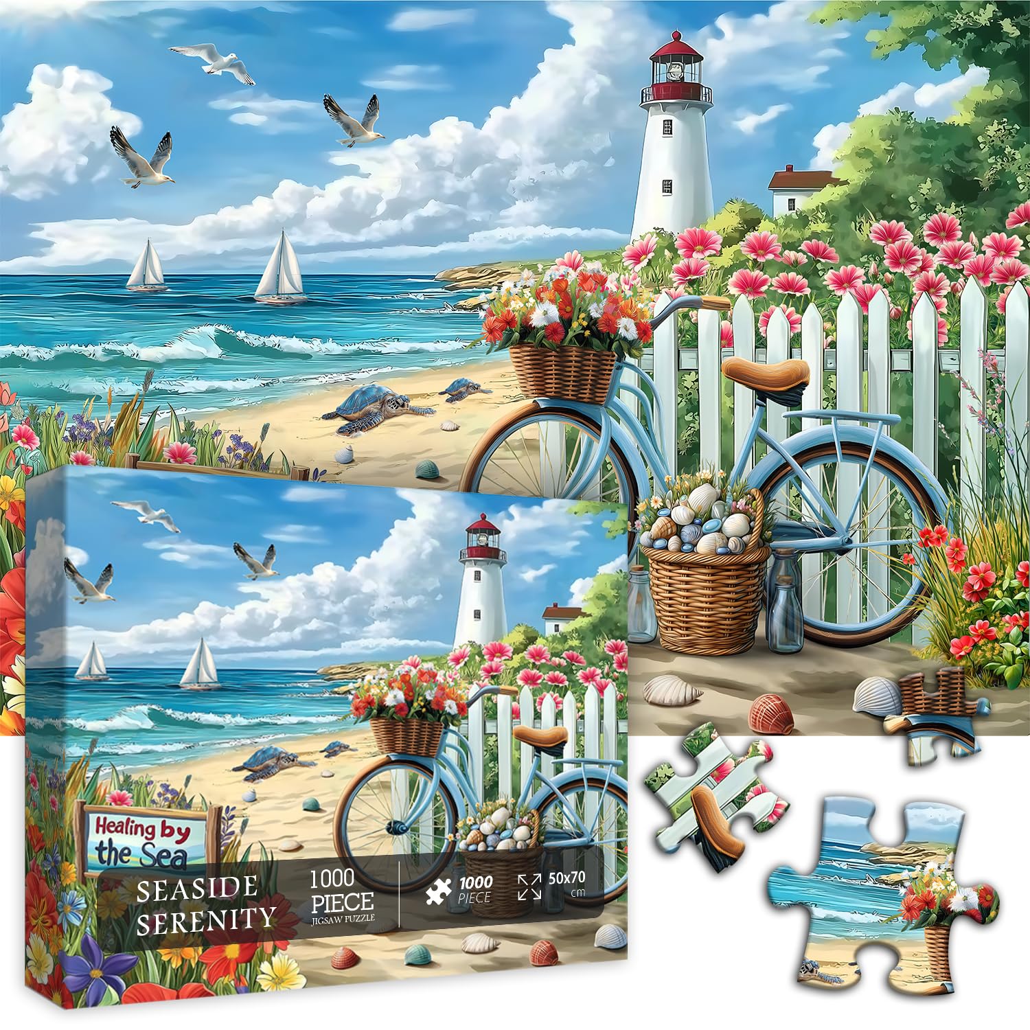 PICKFORU Beach Puzzle finished art ready for framing and display.