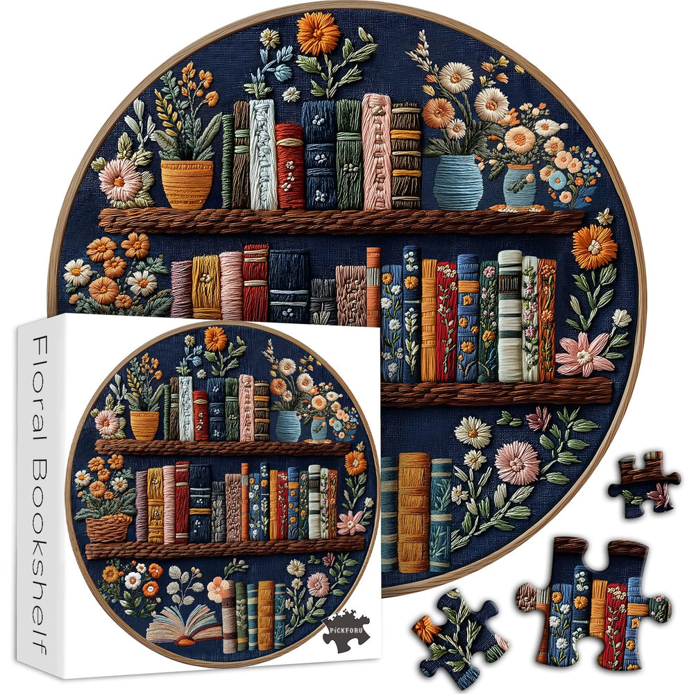 PICKFORU Blooming Bookshelf puzzle includes a high-resolution poster for precise assembly