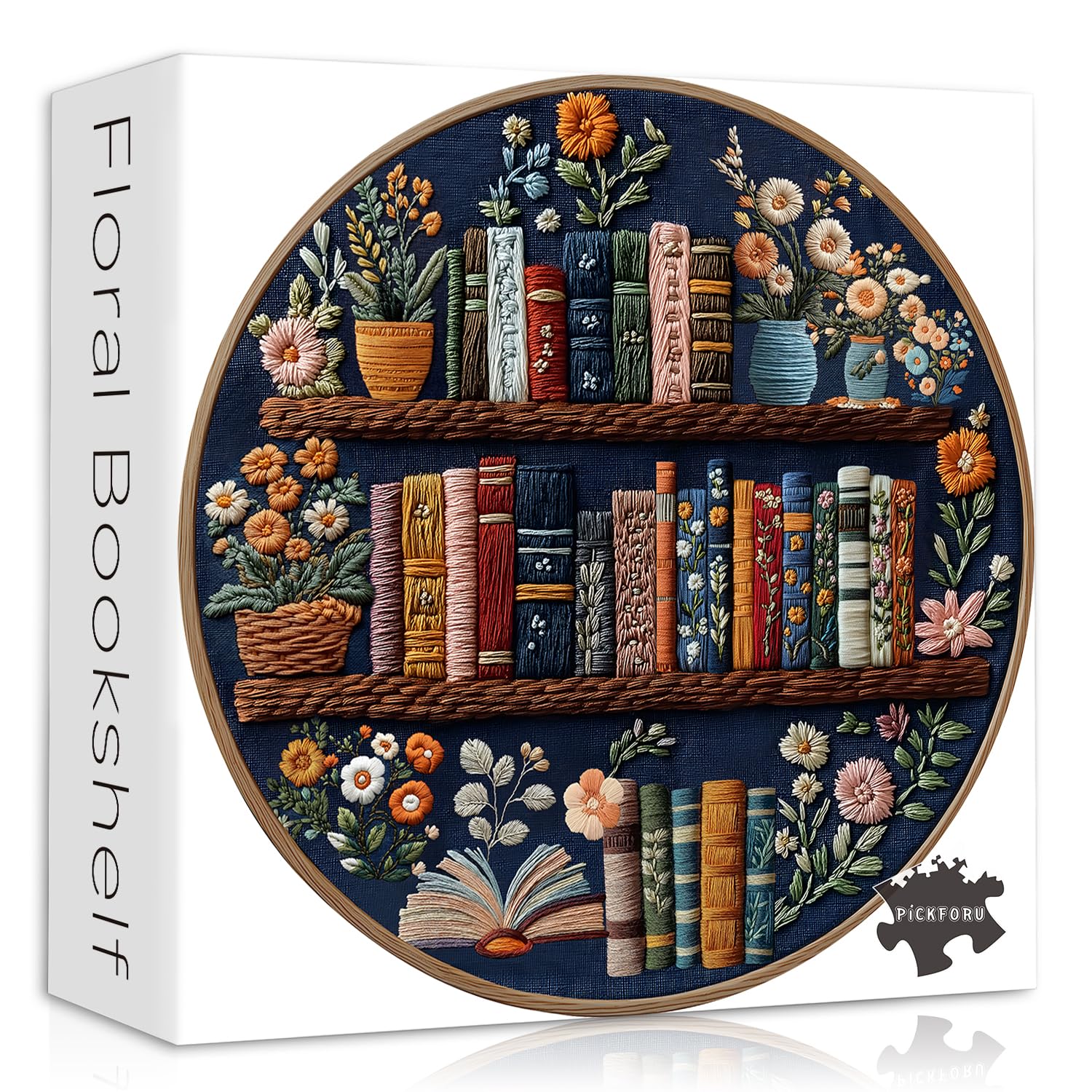 PICKFORU Blooming Bookshelf puzzle with overflowing flowers for a calm round challenge