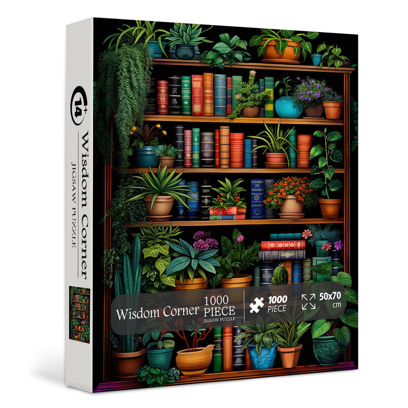 PICKFORU bookshelf plants puzzle with vibrant books on shelves for adults