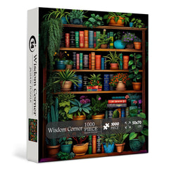 PICKFORU bookshelf plants puzzle with vibrant books on shelves for adults
