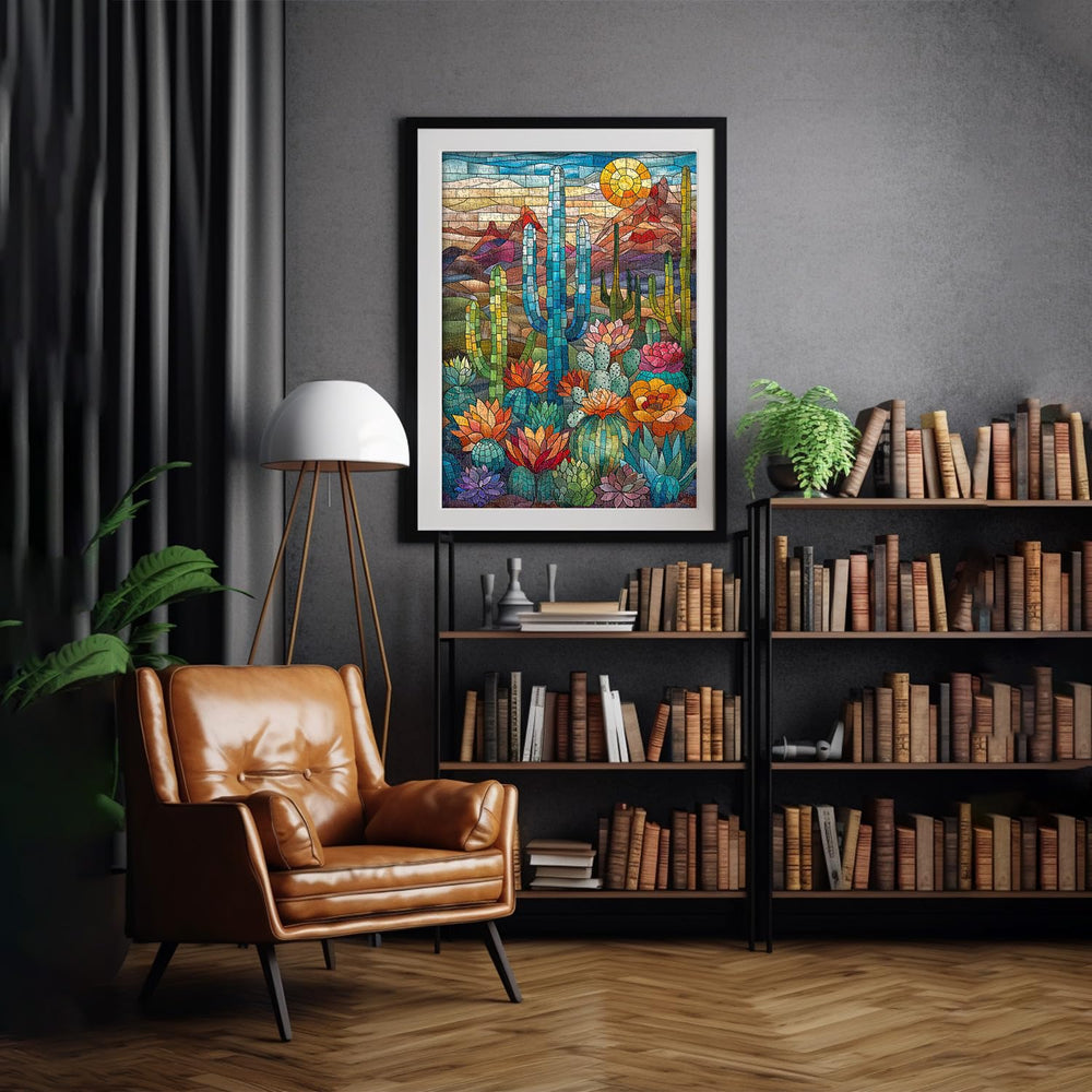 PICKFORU cactus puzzle completed and framed as vibrant wall art