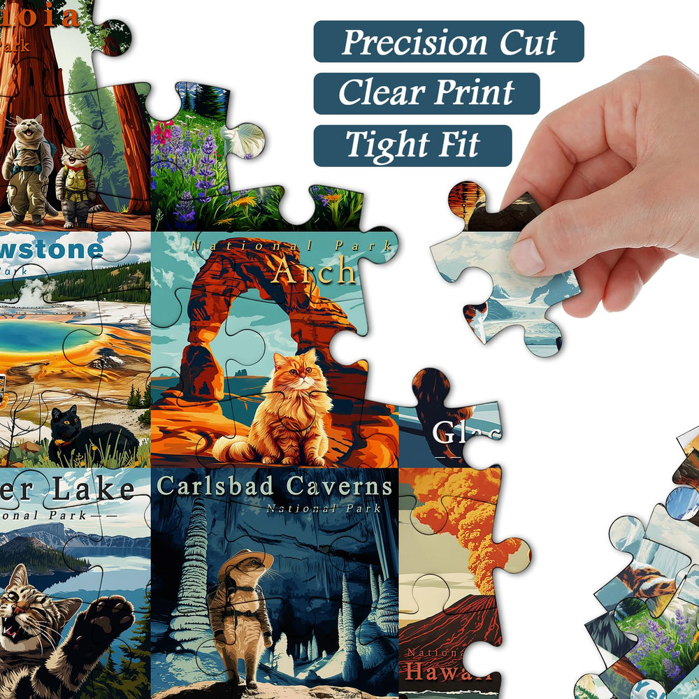PICKFORU cat puzzle travel poster image ideal for home office decor.
