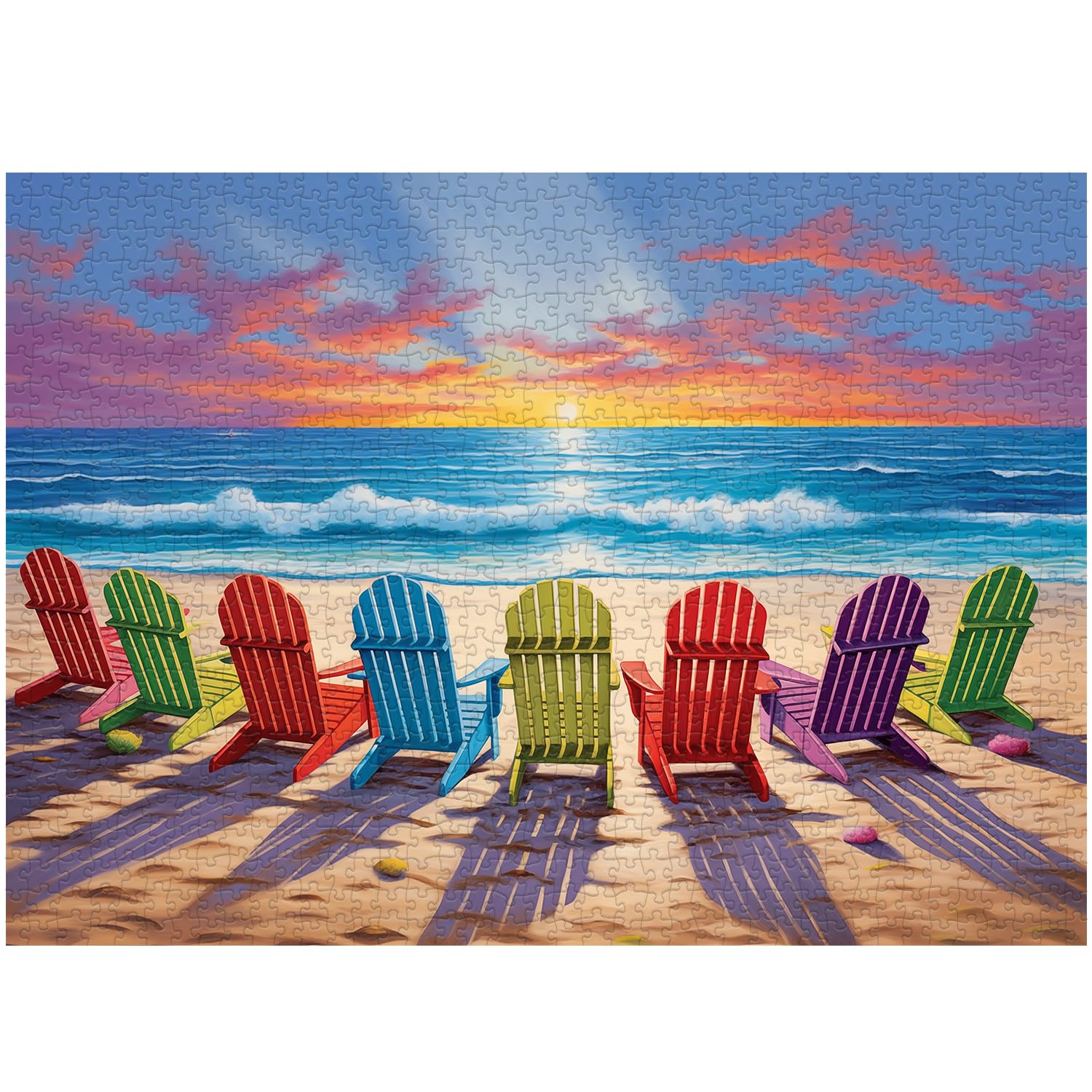 PICKFORU Colorful Beach Scene Puzzle: vibrant artwork to brighten your living space.