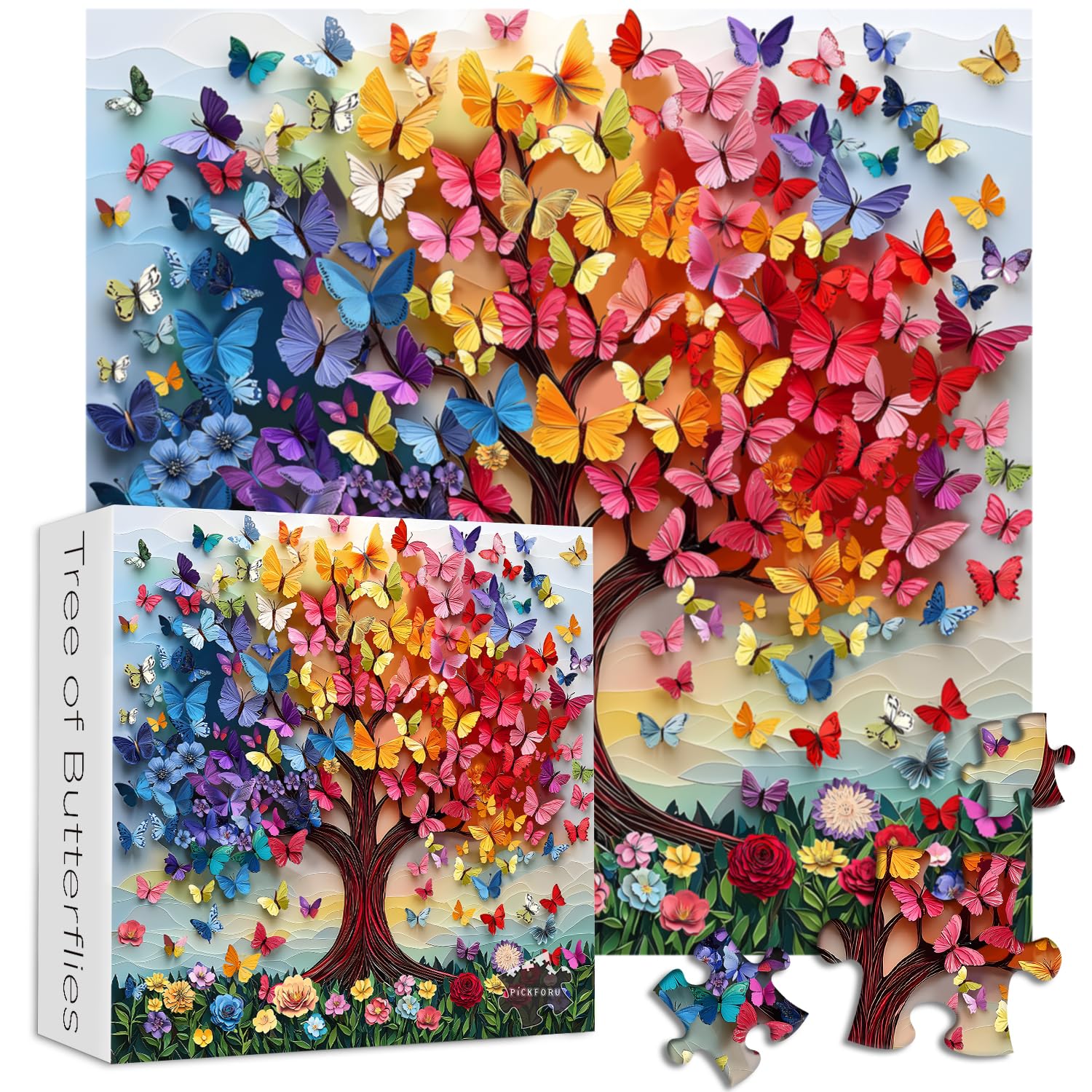 PICKFORU Colorful Butterfly Puzzles completed, a striking centerpiece for any room