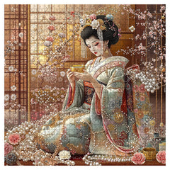 PICKFORU Elegant Geisha Puzzle close-up kimono cherry blossoms highlights vivid colors for inspiration