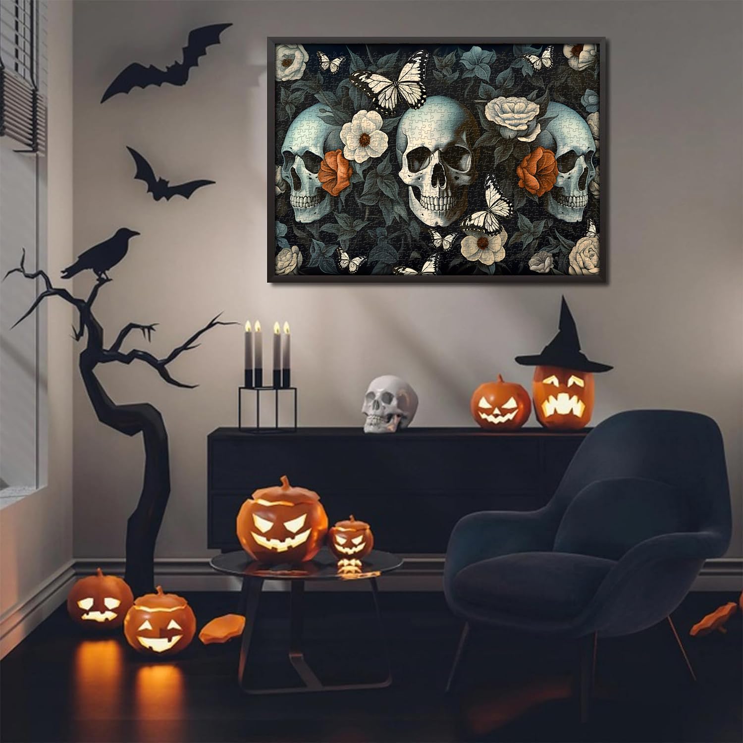 PICKFORU Floral Skull Puzzle 1000 pieces with precise interlocks for snug fits.