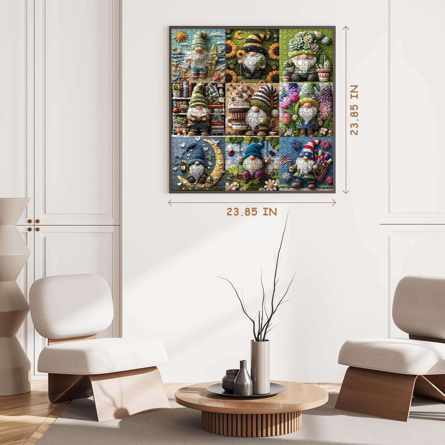 PICKFORU Gnome puzzle bright collage—colorful pieces foster joyful, social puzzle sessions.
