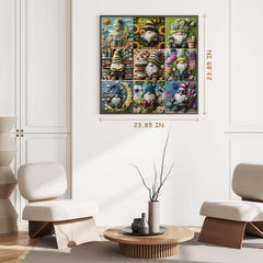 PICKFORU Gnome puzzle bright collage—colorful pieces foster joyful, social puzzle sessions.