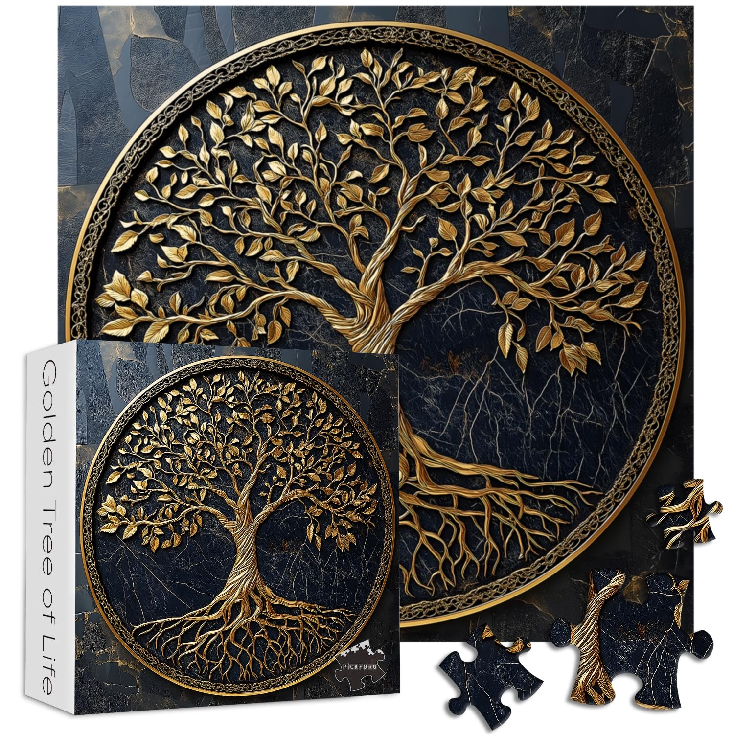 PICKFORU gradient black gold tree puzzle image highlighting striking colors