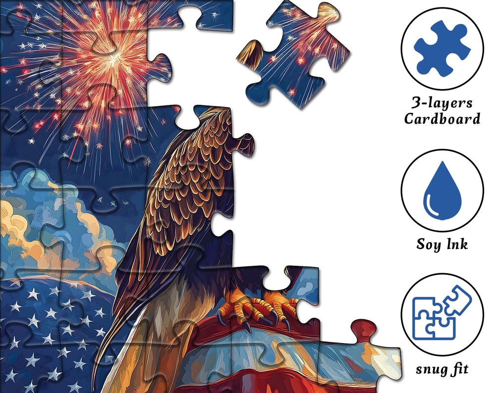 PICKFORU Freedom Eagle Puzzle features dramatic skies for an inspiring shelf accent