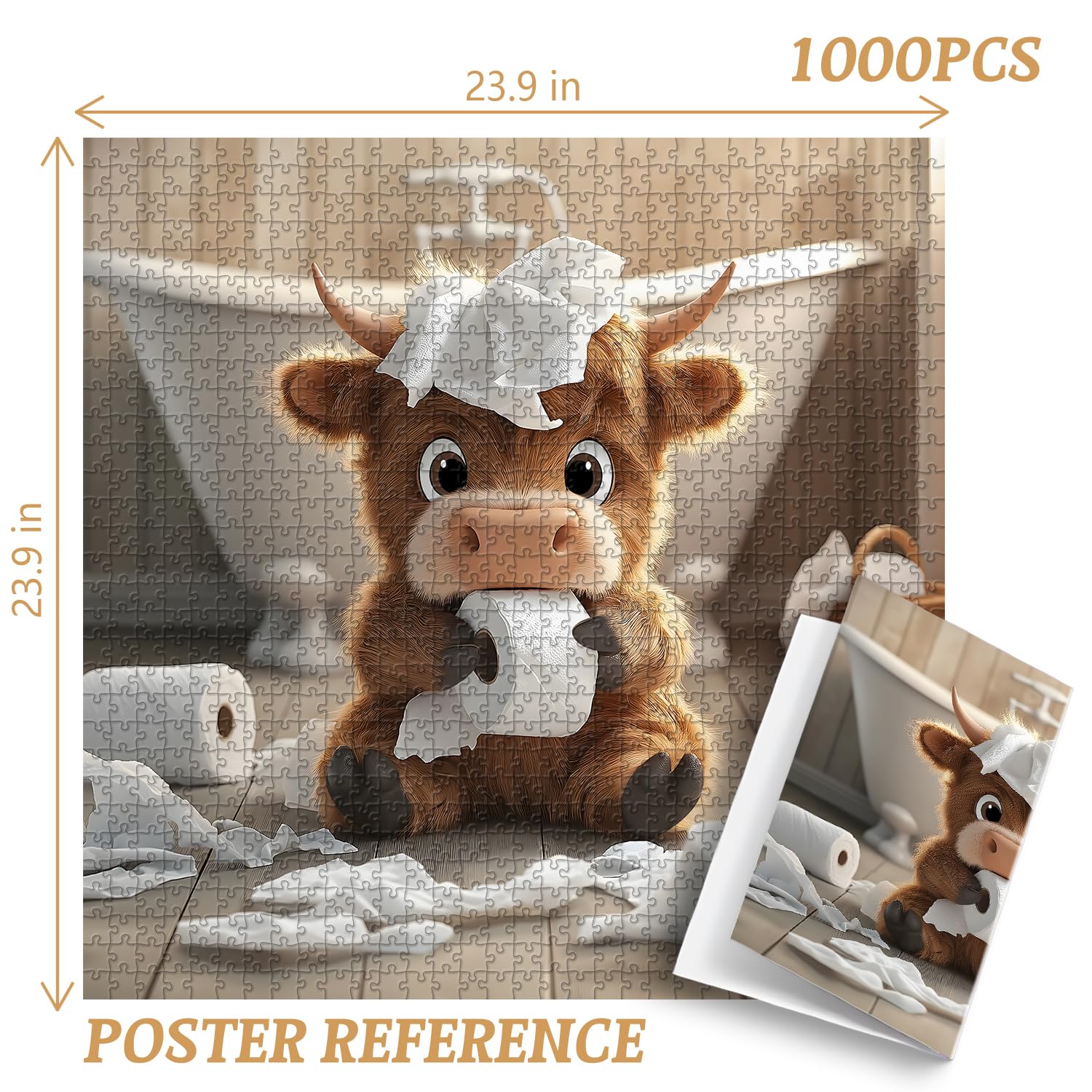 PICKFORU Highland Cow Puzzle back with ABC letters for simple assembly.