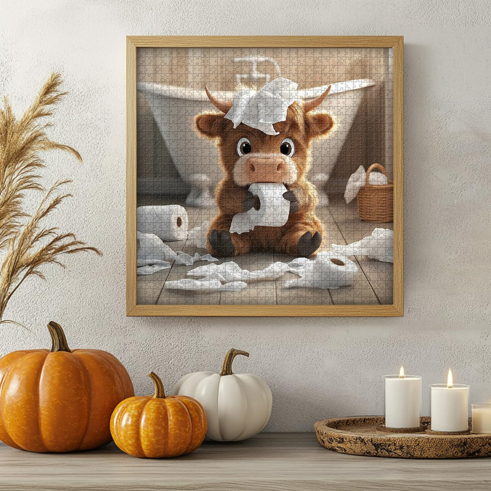 PICKFORU Highland Cow Puzzle wall decor potential after completion.