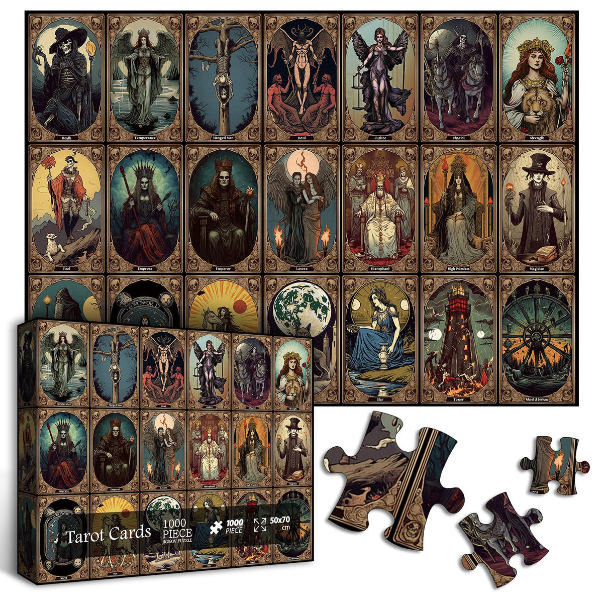 PICKFORU horror tarot puzzle 1000pc laid out for vivid display and immersive night puzzling.