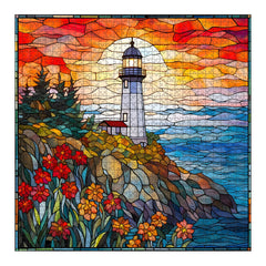 PICKFORU lighthouse flowers mosaic captures vibrant colors for calming puzzle sessions