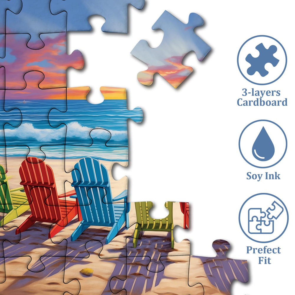 PICKFORU Lounge Chair Beach Puzzle: serene seaside motif ideal for display after completion.