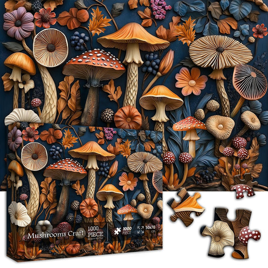 PICKFORU mushroom forest puzzle pieces depict lifelike mushrooms and vibrant wildflowers
