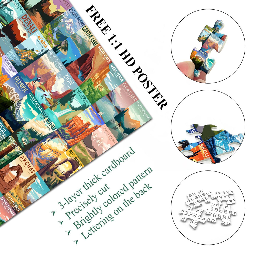 PICKFORU National Parks Puzzle 1000 features 63 posters for park inspiration.