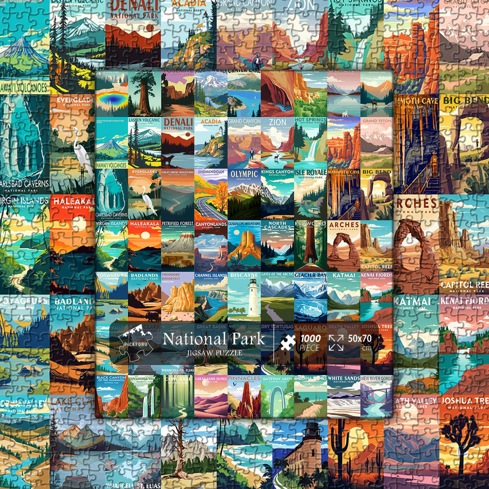 PICKFORU National Parks Puzzle packaging keeps pieces secure for gifting.