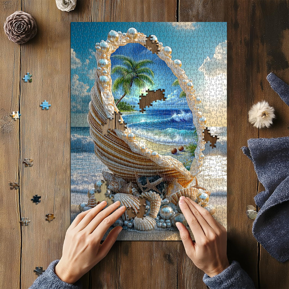 PICKFORU Ocean Scene with Palms and Waves offers bright seaside ambiance.