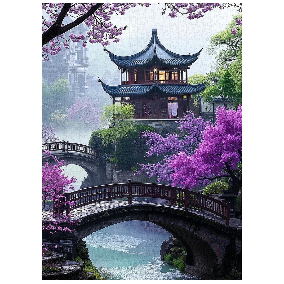 PICKFORU Plum Blossom Dreamscape puzzle box, vibrant artwork ready for display after assembly