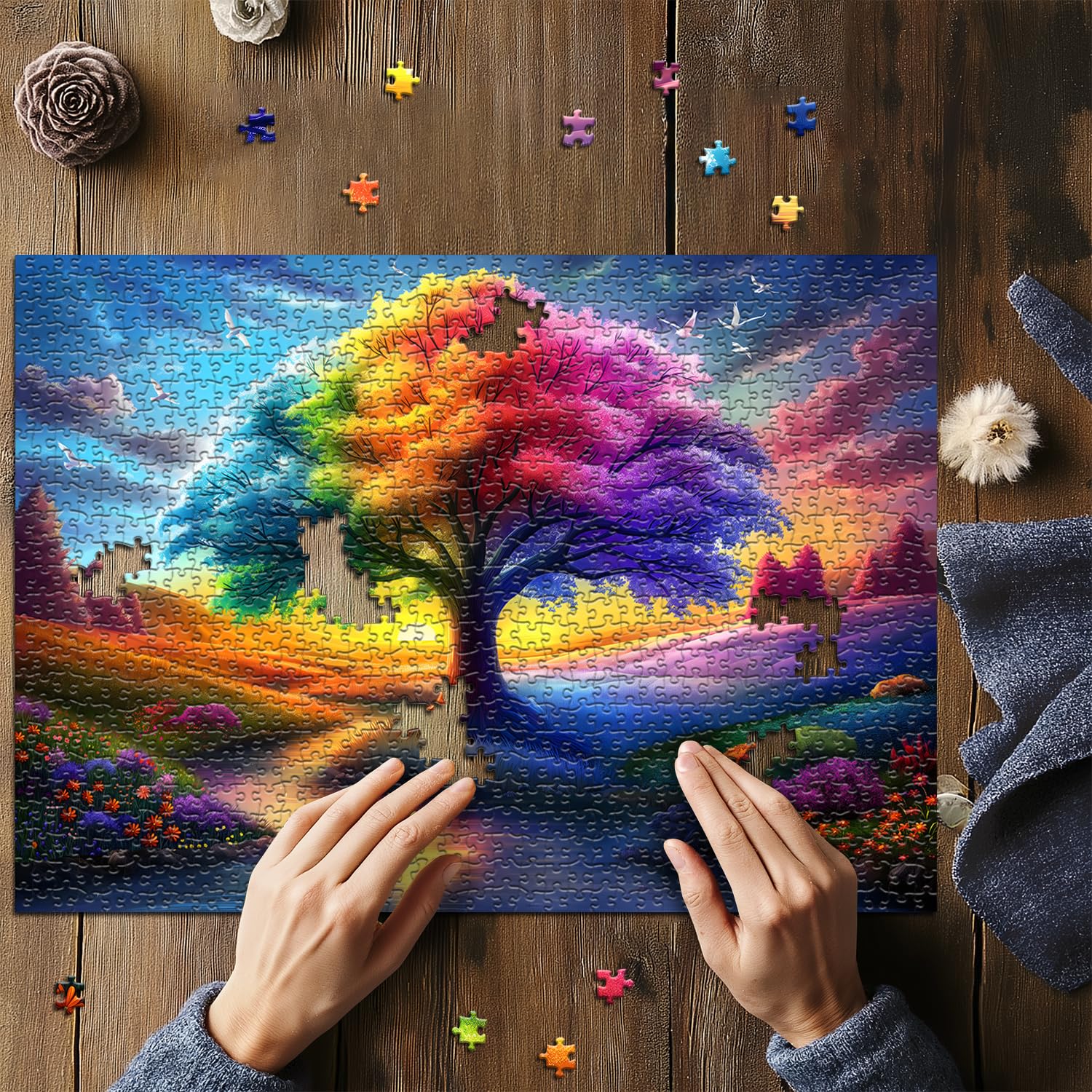 PICKFORU Rainbow Tree of Life puzzle birds detail adds lifelike realism to the scene
