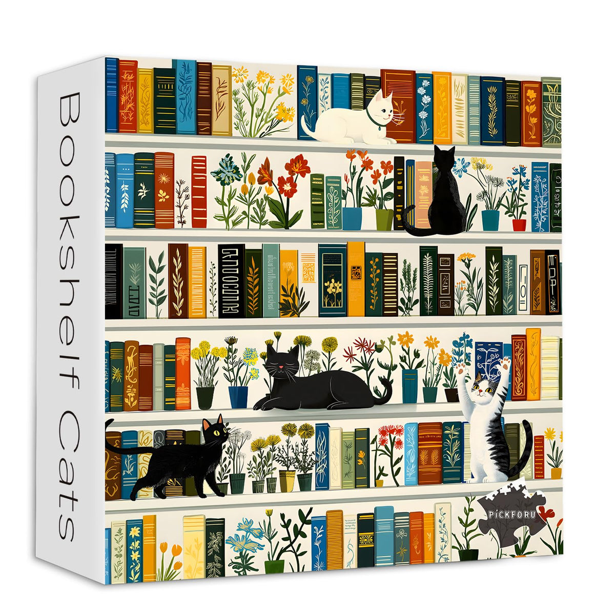 PICKFORU Retro Bookshelf Puzzle box with 1000 pieces and storage feature