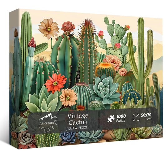 PICKFORU retro succulents puzzle wall decor with vibrant colors