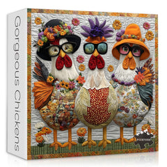 PICKFORU rooster flower patchwork puzzle with bright colors, ideal for wall art.