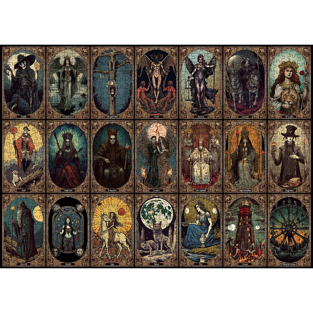 PICKFORU skull tarot art puzzle 1000pc showcases detailed illustration ideal for wall decor.