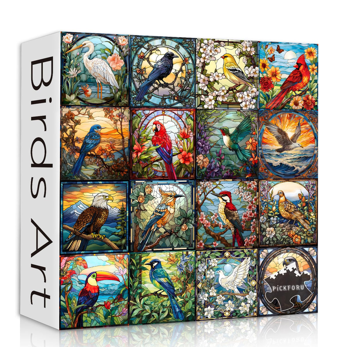 PICKFORU stained glass puzzle finished size view for a relaxing home project.