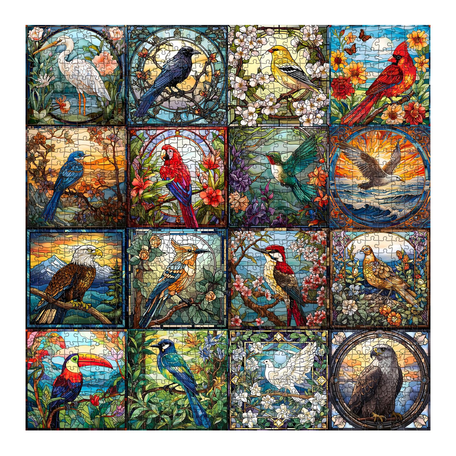 PICKFORU stained glass puzzle highlights cardinal bird with vivid colors for bird lovers.