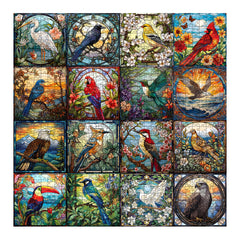 PICKFORU stained glass puzzle highlights cardinal bird with vivid colors for bird lovers.