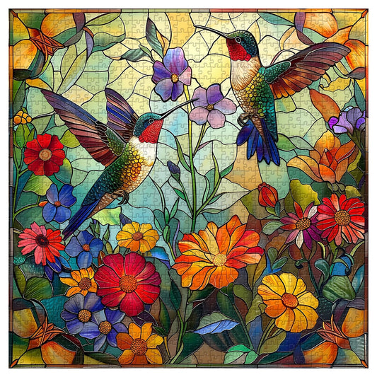 PICKFORU 1000-piece stained glass puzzle includes poster reference for color guidance.