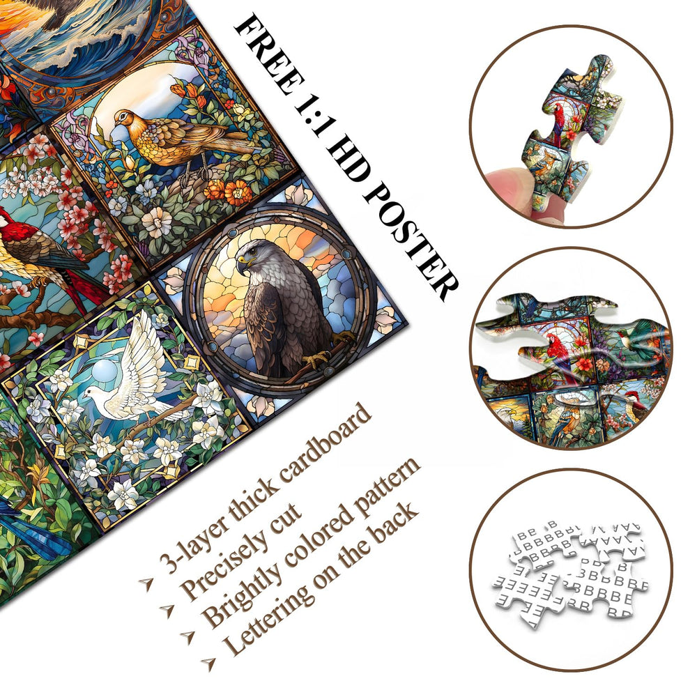 PICKFORU stained glass puzzle uses recyclable cardboard and precise cuts for a snug fit.