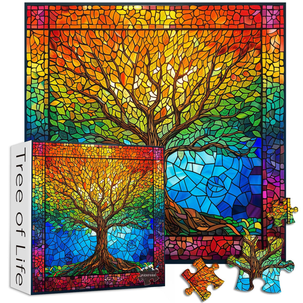PICKFORU Tree of Life stained glass puzzle with immersive color contrast