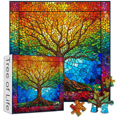 PICKFORU Tree of Life stained glass puzzle with immersive color contrast