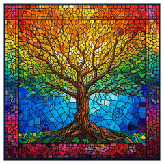 PICKFORU Tree of Life rainbow stained glass puzzle for a vibrant challenge