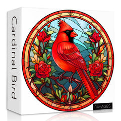 PICKFORU stained glass round cardinal bird puzzle with 1000 pieces for a challenging experience.