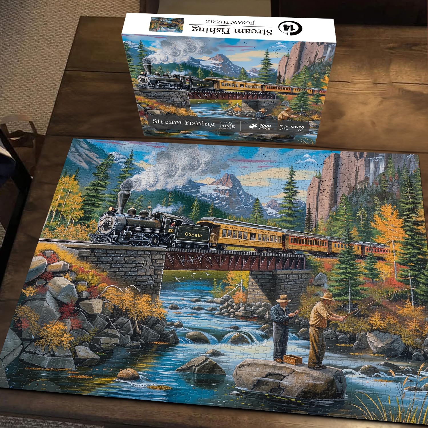 PICKFORU Stream Fishing puzzle packaging box highlights secure storage during transport