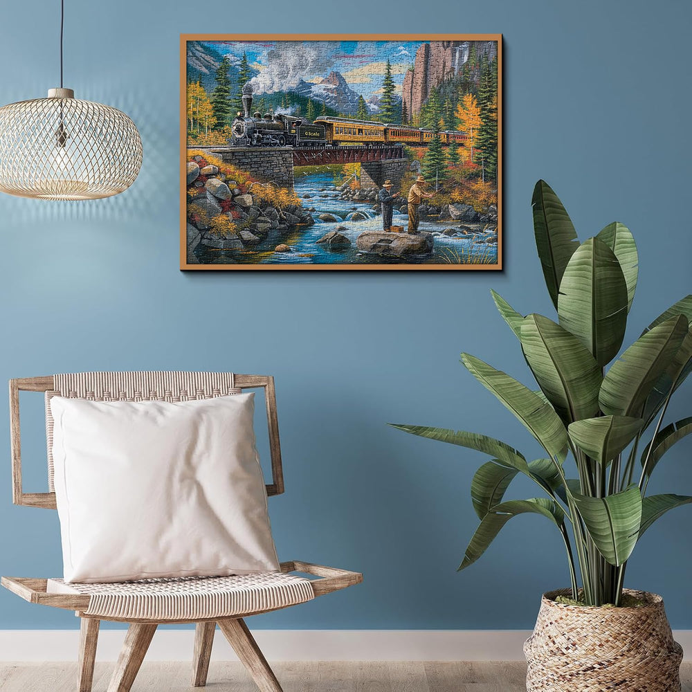 PICKFORU Stream Fishing puzzle train and river view adds dynamic appeal