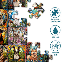 PICKFORU sunlit stained glass dog art brightens a room during cozy evenings