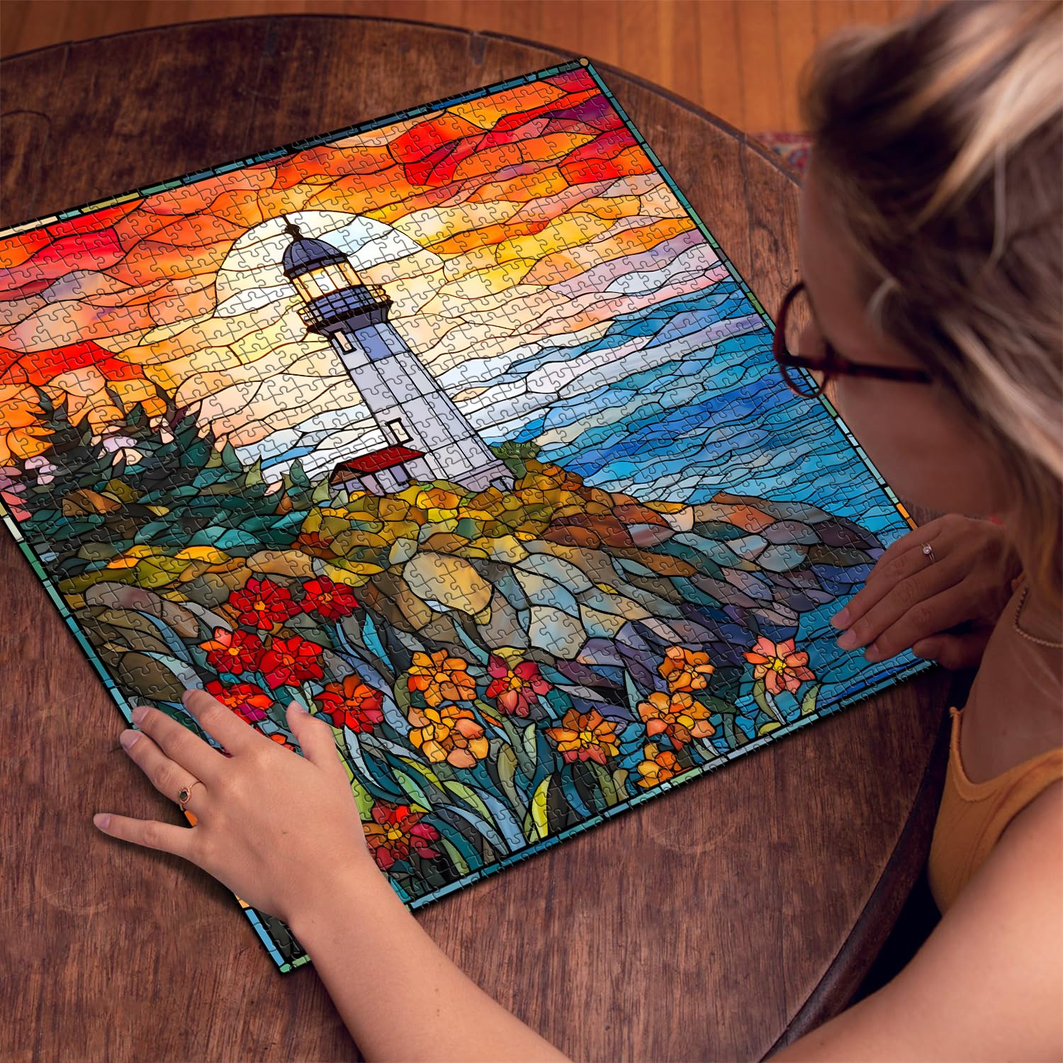 PICKFORU vibrant seaside scenery puzzle art suitable for living spaces