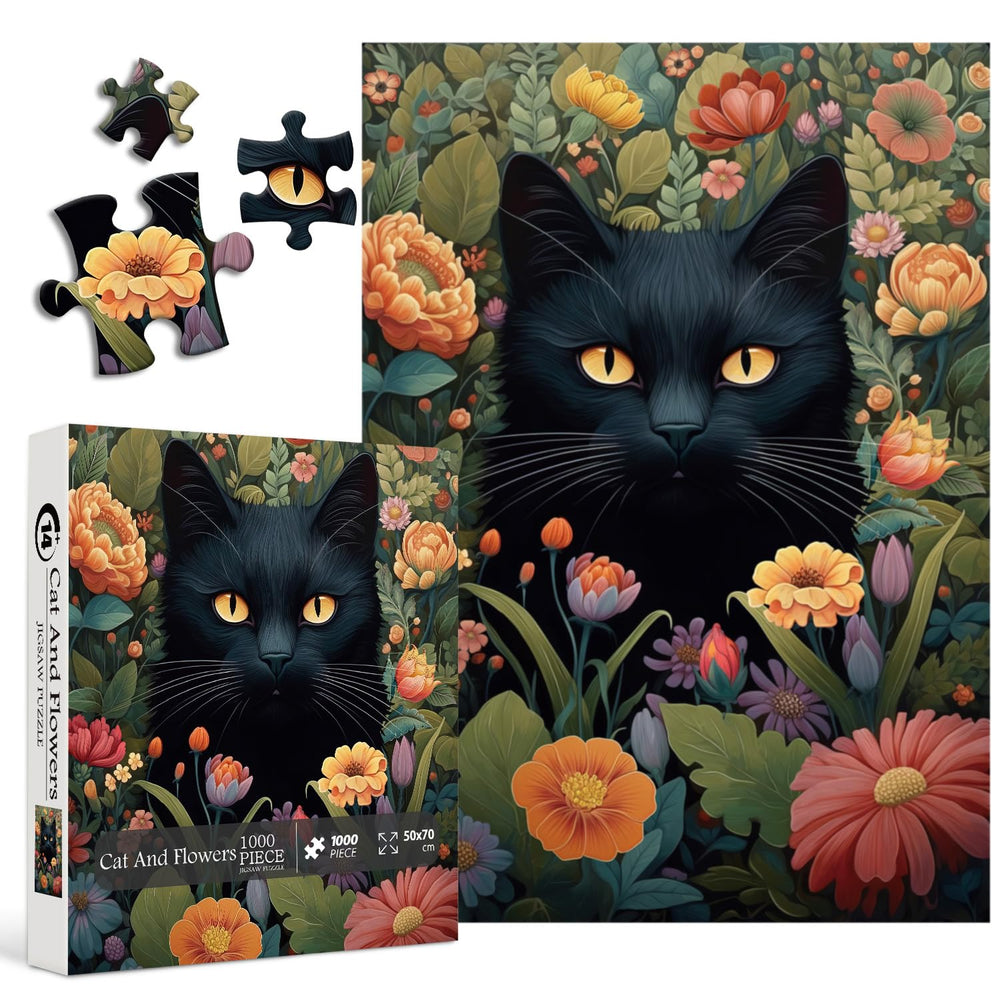 PICKFORU vintage cat puzzle with 1000+ pieces for focused relaxation.