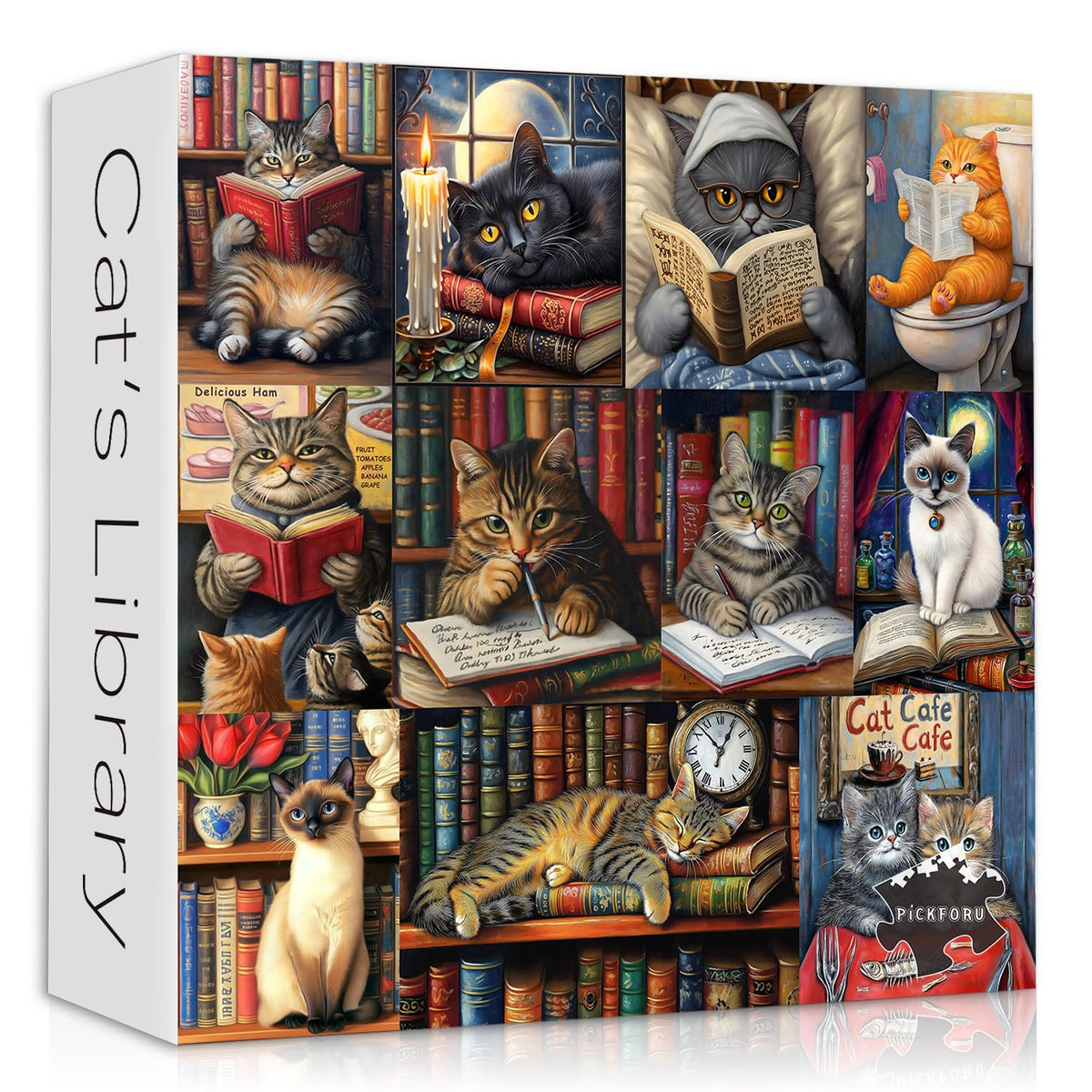 PICKFORU vintage cat puzzle box with 1000 pieces, ideal for a cozy weekend challenge.