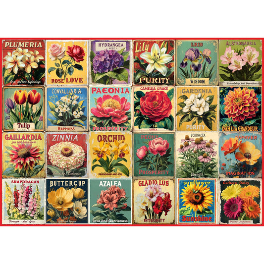 PICKFORU Vintage Flower Puzzle box and poster for easy assembly reference.