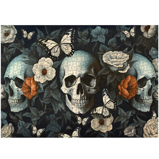 PICKFORU Vintage Flower Skull Puzzle 1000 pieces with spooky art, ideal fall nights.