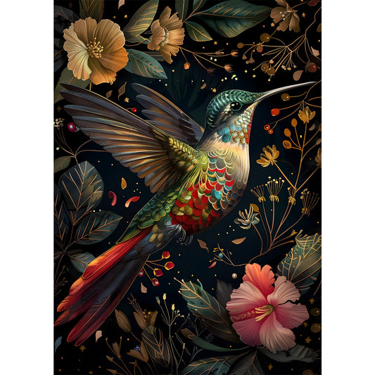 PICKFORU Vintage Hummingbird Puzzle: hummingbird among flowers for a calming, immersive session.